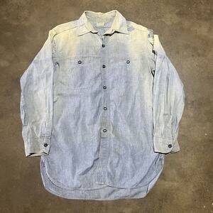 Vintage 40s Hercules Blue Cotton Faded Chambray Work Shirt